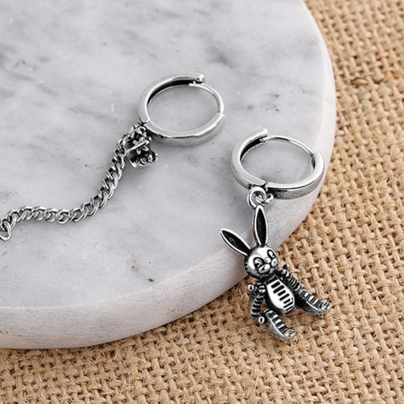 925 Sterling Silver Vintage Rabbit Hoop Earrings - Picture 3 of 10